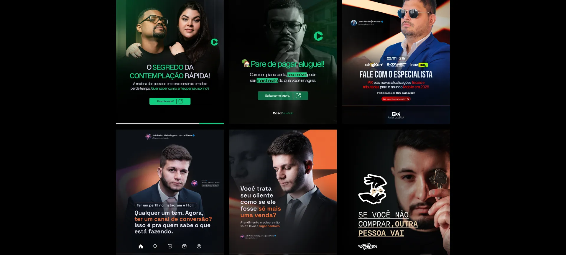 Telas do projeto Criativos para redes sociais